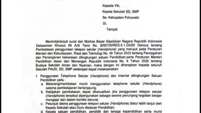 Disdikbud Pohuwato Terbitkan Edaran Pembatasan Handphone untuk Peserta Didik SD dan SMP